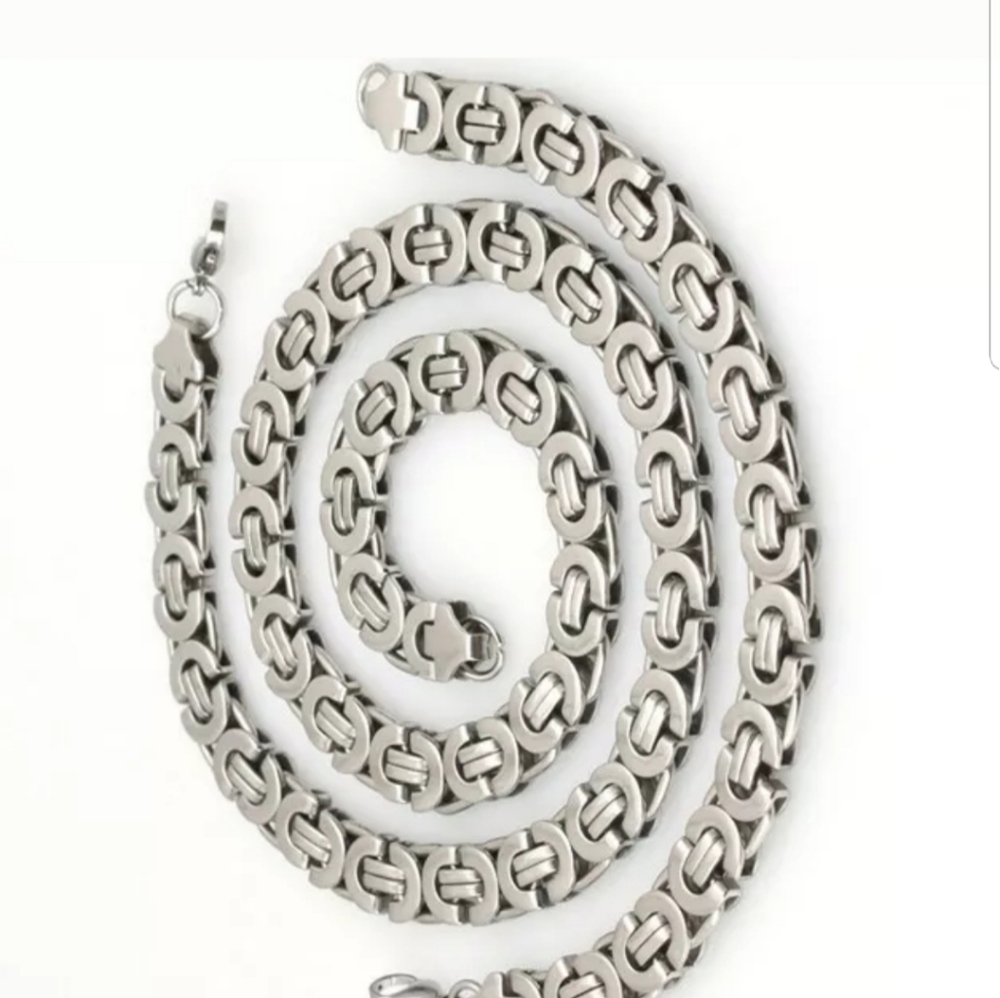 **SOLD** Silver Stainless Steel Flat Byzantine Lin - Picture 5 of 6